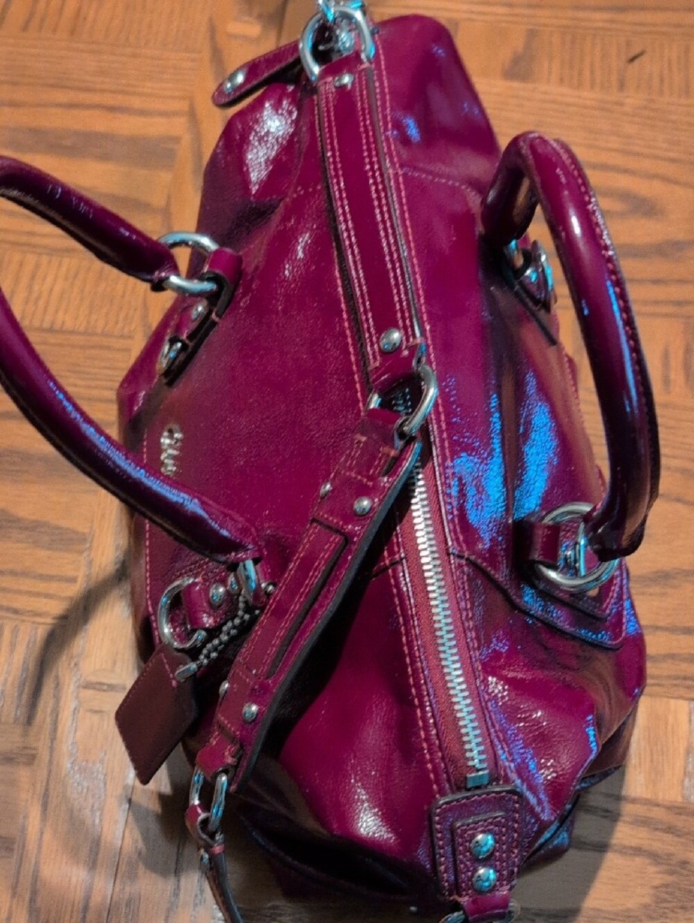 Coach Patent Leather Satchel in Deep Berry - Picture 4 of 11
